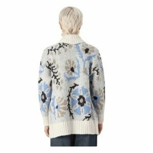 Vero Moda Floral Print Open‎ Front Cardigan Sweater Cream Brown Blue Knit M
